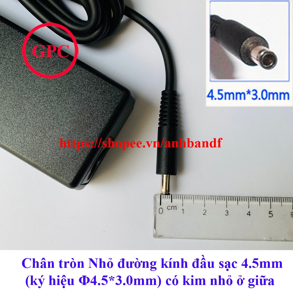 Sạc Laptop Dell 45w 19.5V 2.31A chân kim nhỏ 4.5mm x 3.0mm - tặng kèm dây nguồn