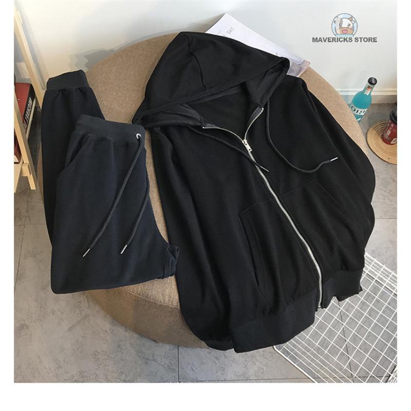 Set áo hoodie dài tay màu sắc kèm quần dài thời trang nữ
