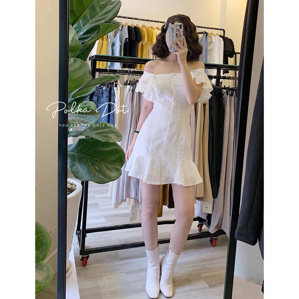 [ẢNH THẬT] Đầm Trễ Vai Tay Bèo Mẫu Mới Cực Đẹp (Trắng+Đen) | BigBuy360 - bigbuy360.vn
