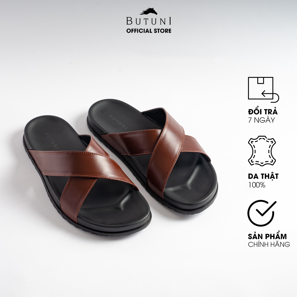 Dép quai chéo da thật Butuni Cross Slippers - Nâu