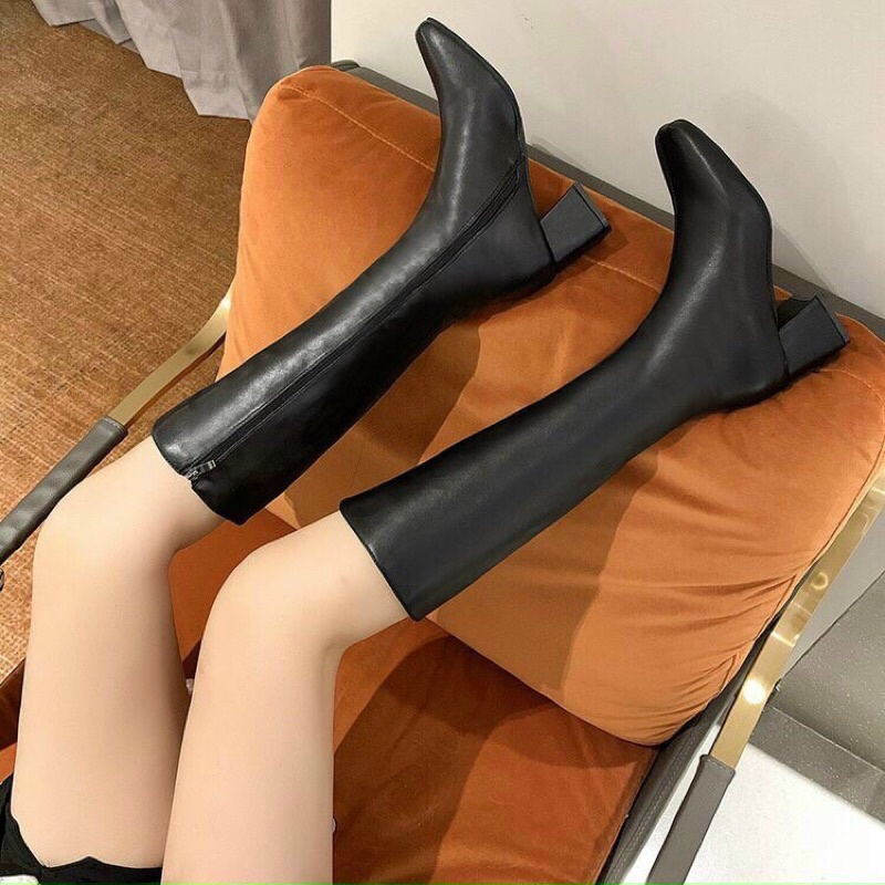 Bốt đùi da Pu siêu mềm có khoá sườn