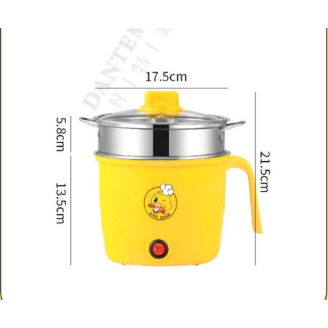 Oxygen072 Ca Nấu Mì, Nấu Cơm Đa Năng Có Tay Cầm 1,8L - Nồi Lẩu Điện Mini Kèm Giá Hấp,  bằng thép không gỉ Chống dính Bếp mini AC 220V 18cm