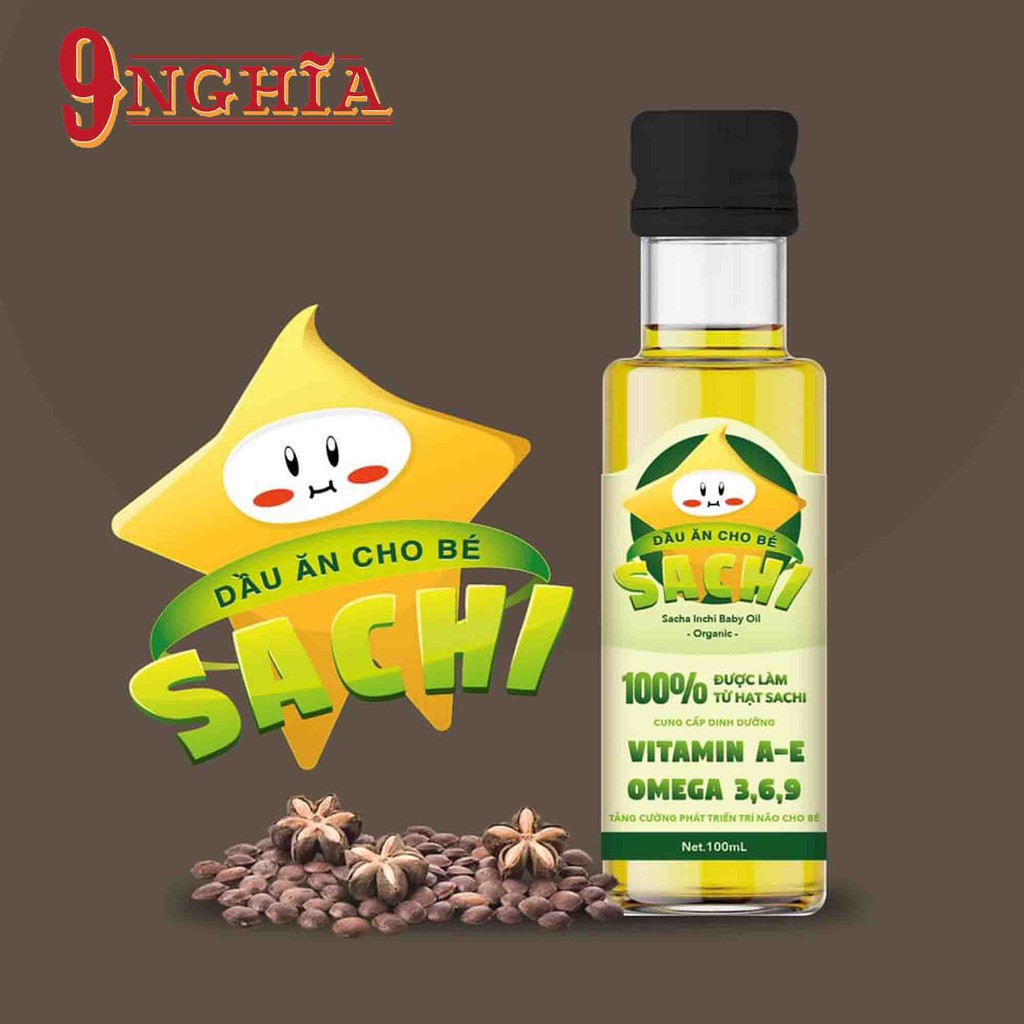 Dầu óc chó, mè đen, sachi nguyên chất cho bé ăn dặm 100ml 9-Nghĩa - Giàu hàm lượng Omega 3, khoáng chất, vitamin