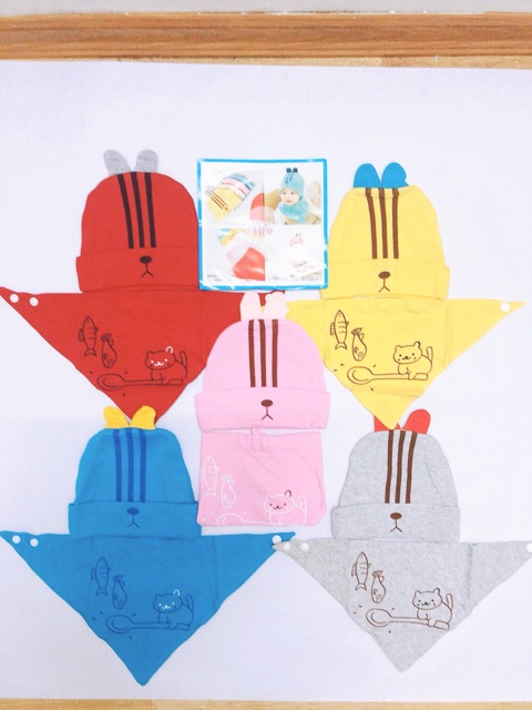 [CÓ CLIP] SET KHĂN + MŨ 100% COTTON CHO BÉ TỪ 3TH - 2T(MẪU 4)