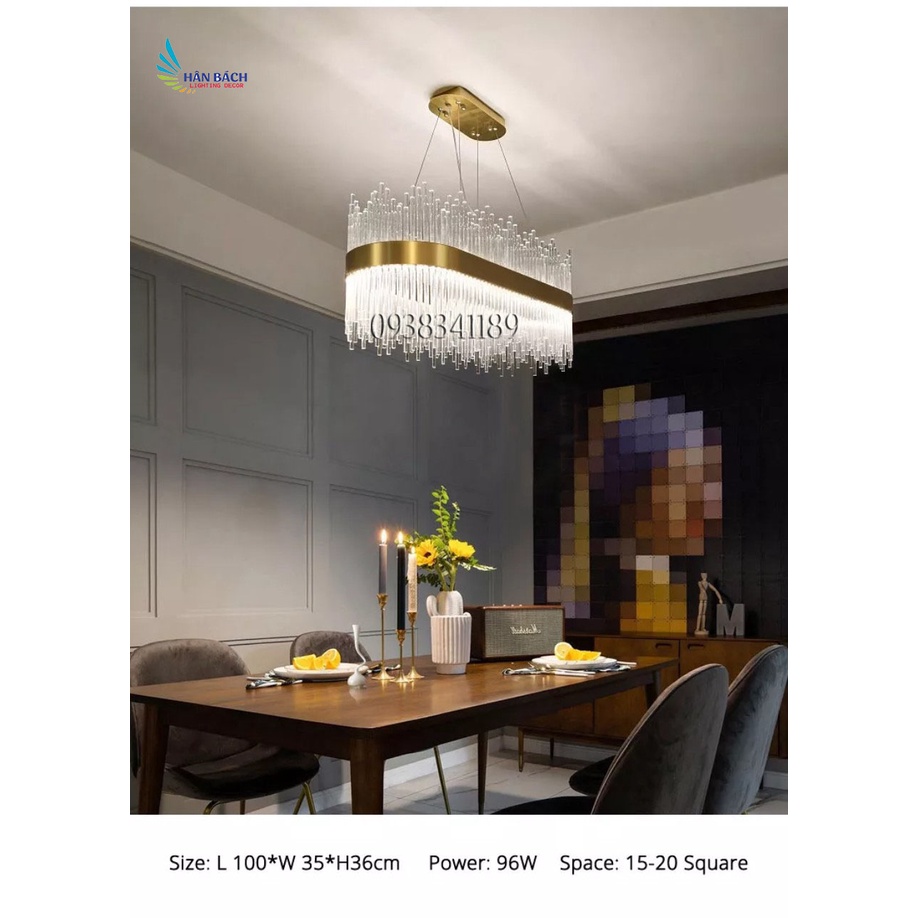 Đèn thả mâm pha lê thiết kế theo phong cách hiện đại, trang trí nội thất sang trọng Led 3 chế độ ánh sáng