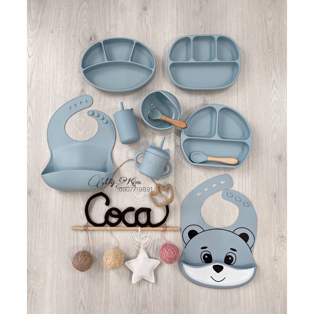 KHAY SILICON CHO BÉ ĂN DẶM KÈM THÌA, CÓ ĐẾ HÍT CHỐNG TRƯỢT, CHỐNG LẬT
