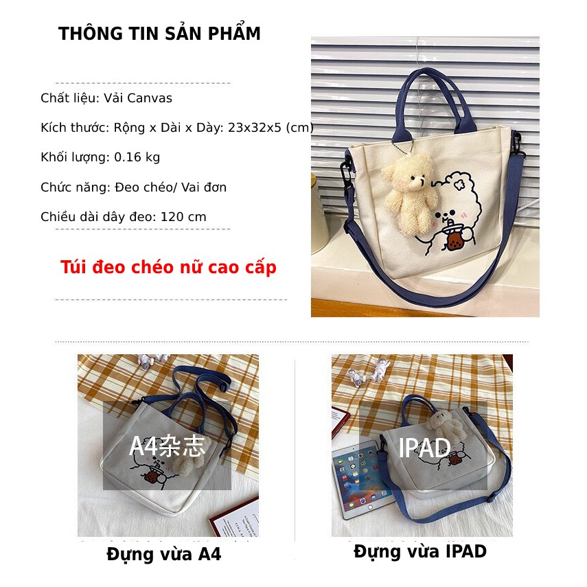 Túi Đeo Chéo Canvas Nữ Đi Học Thời Trang Hàn Quốc Cute Cá Tính Đáng Yêu BL47