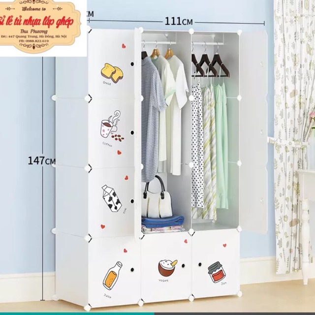 Tủ nhựa ghép 12 ô thân sâu 47cm. Tặng 2 treo và 1 móc sườn. Mẫu trắng cửa đồ ăn siêu đẹp.