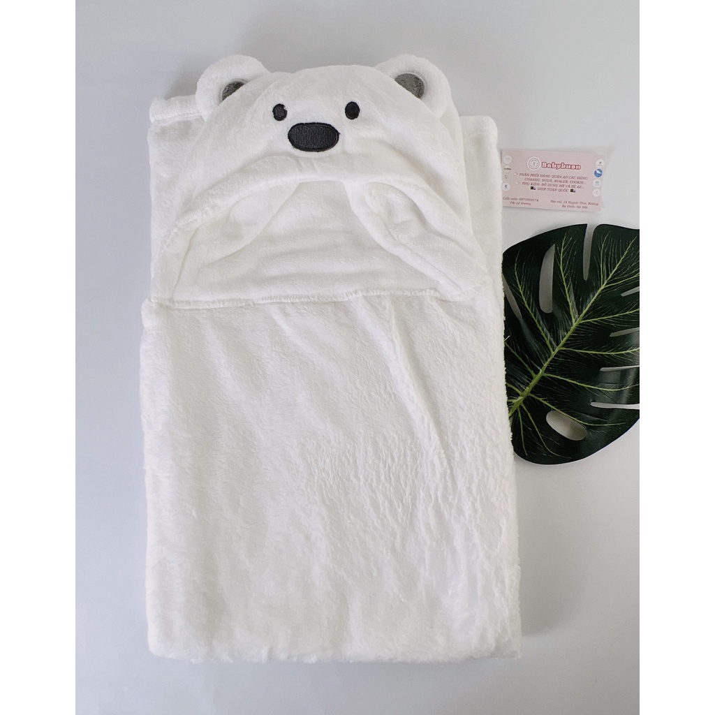 Chăn Ủ Sơ Sinh Hình Gấu Có Mũ KT 82 x 99cm, Khăn Choàng Ủ Minizon Cho Bé Babibu - CUHG