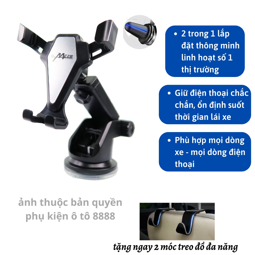 [Ảnh Thật] Giá đỡ điện thoại trên ô tô 8888 thông minh, gắn cửa gió, hút chân không, đế dính siêu chắc chắn