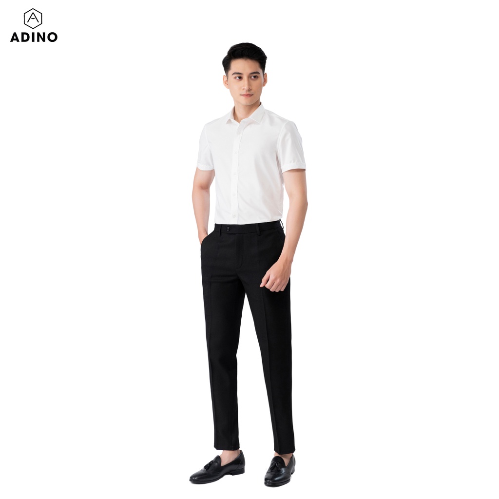 Quần âu nam ADINO màu đen ánh vải cotton cao cấp dáng slimfit trẻ trung lịch lãm QA38