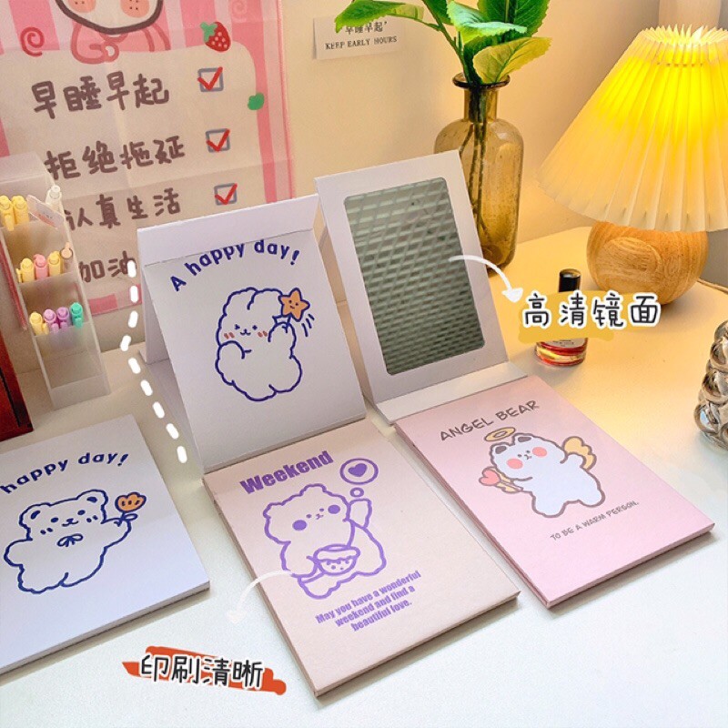 Gương xếp cầm tay xinh xắn - Mẫu gấu xù