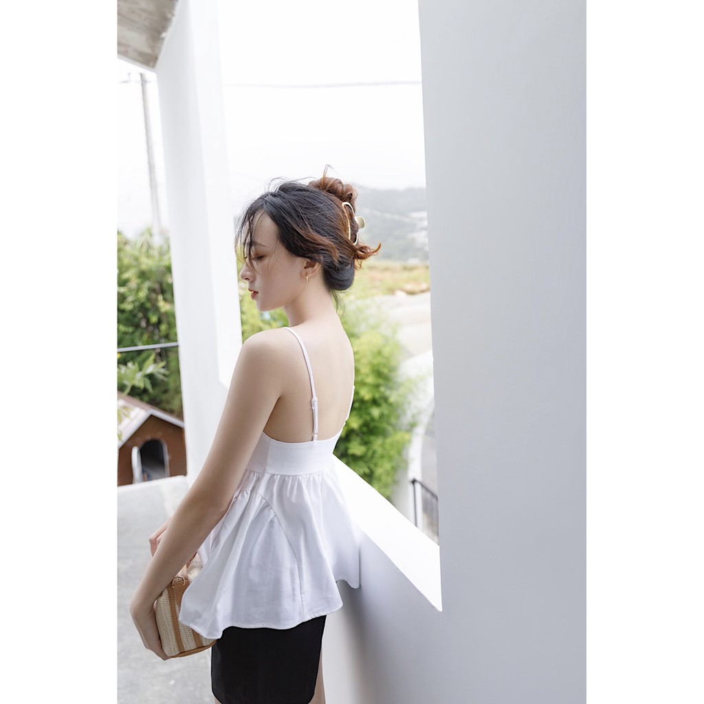 SHU SHI - Áo Peplum Thiết Kế Khoen Tròn Hông Linen
