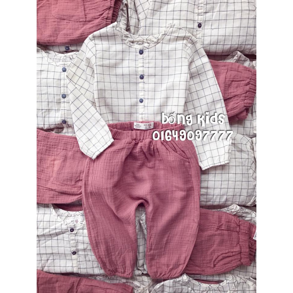 Bộ Bé Gái Sơ Mi Kẻ Ô + Quần Đũi 12-18m