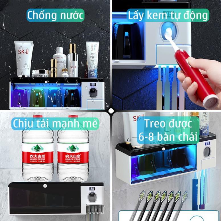 Kệ Để Bàn Chải Đánh Răng ⚡HOT⚡ Hộp Bàn Chải Đánh Răng Có Tia UV Khử Khuẩn, Nhả Kem Tự Động Loại 4 Cốc Mới