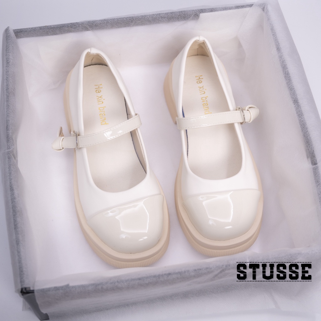 Giày Cao Gót Nữ Mary Jane Mũi Tròn Phối Da Bóng Quai Ngang Vintage - GD017