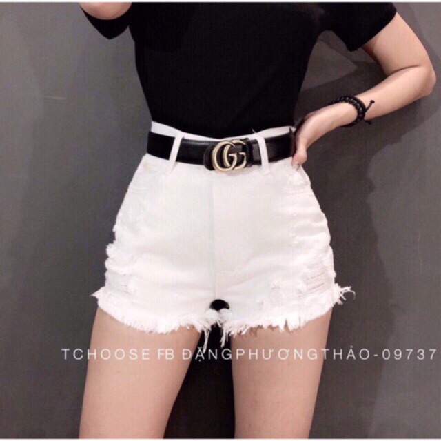 [Mã FAMAYWA giảm 10K đơn 50K] Quần short jean lưng cao rách hình bên shop tự chụp