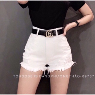 Quần short jean lưng cao rách hình bên shop tự chụp