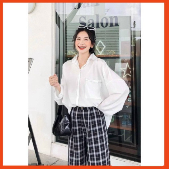 [1hittop] áo sơ mi nữ trắng chỉ nổi loại 1 freeship 50k