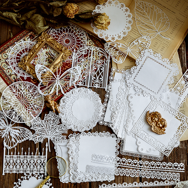 Bộ giấy dán trang trí DIY kiểu ren rỗng 8 thiết kế tùy chọn dành cho sổ lưu niệm nhật ký sổ tay