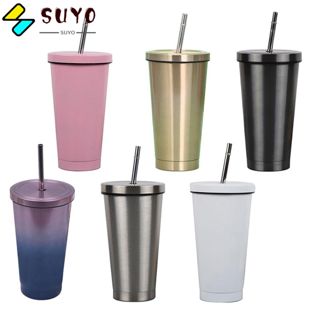 Cốc uống nước bằng thép không gỉ 500ml kèm ống hút tiện dụng