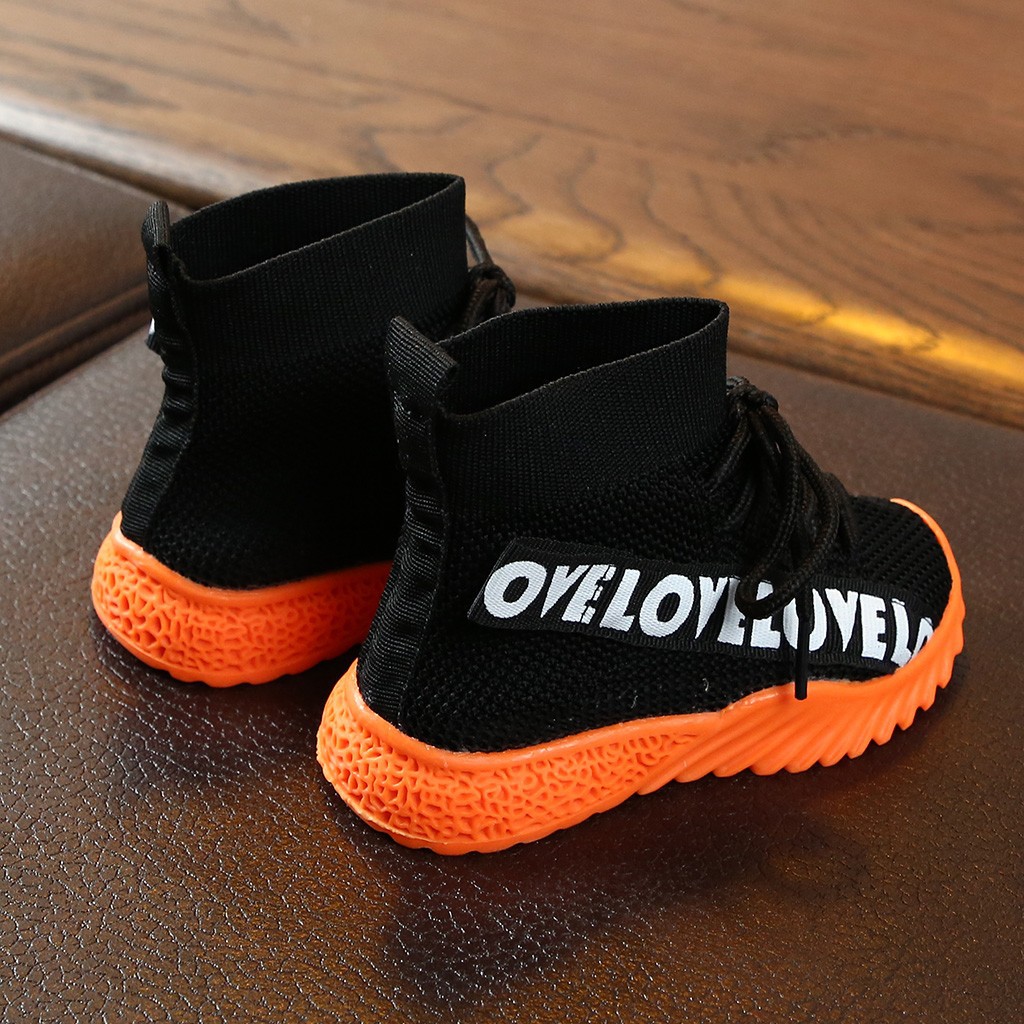 Children Kids Baby Girls Boys Letter Stretch Run Sneakers Sport Shoes Boots