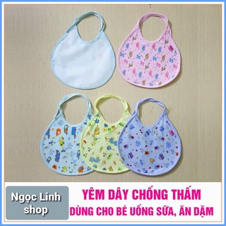Yếm ăn dặm chống thấm, yếm dãi tròn có dây buộc cho bé trai bé gái