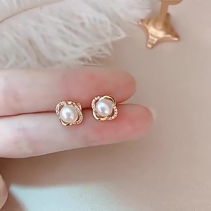 Bông tai mạ bạc 925 đính đá/ngọc trai thời trang Hàn Quốc cho nữ