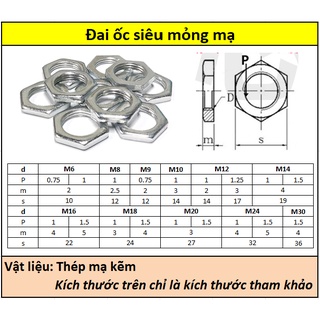 Đai ốc siêu mỏng mạ kẽm M6-M14