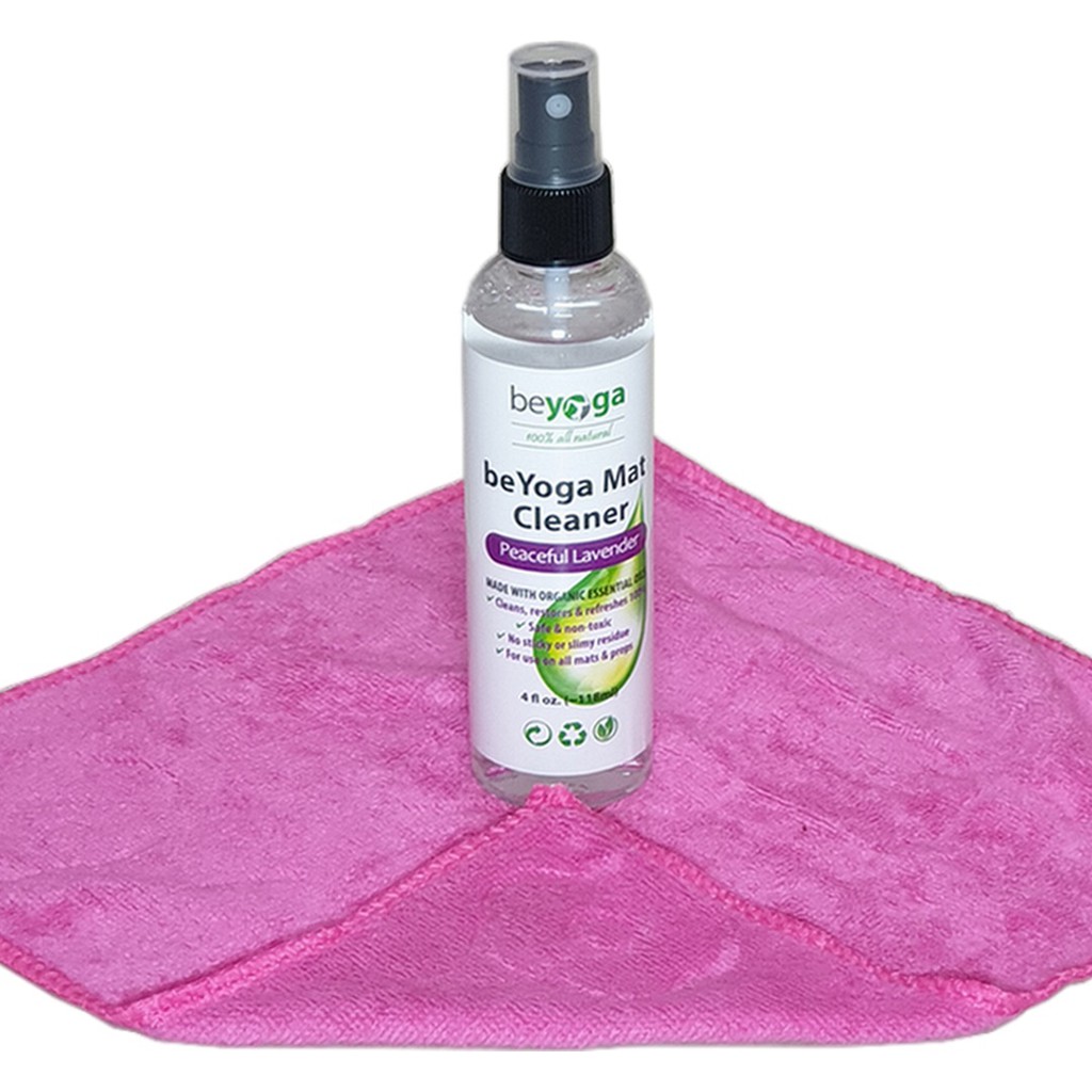 Nước vệ sinh thảm yoga tinh dầu Oải hương beYoga tặng khăn lau thảm như hình