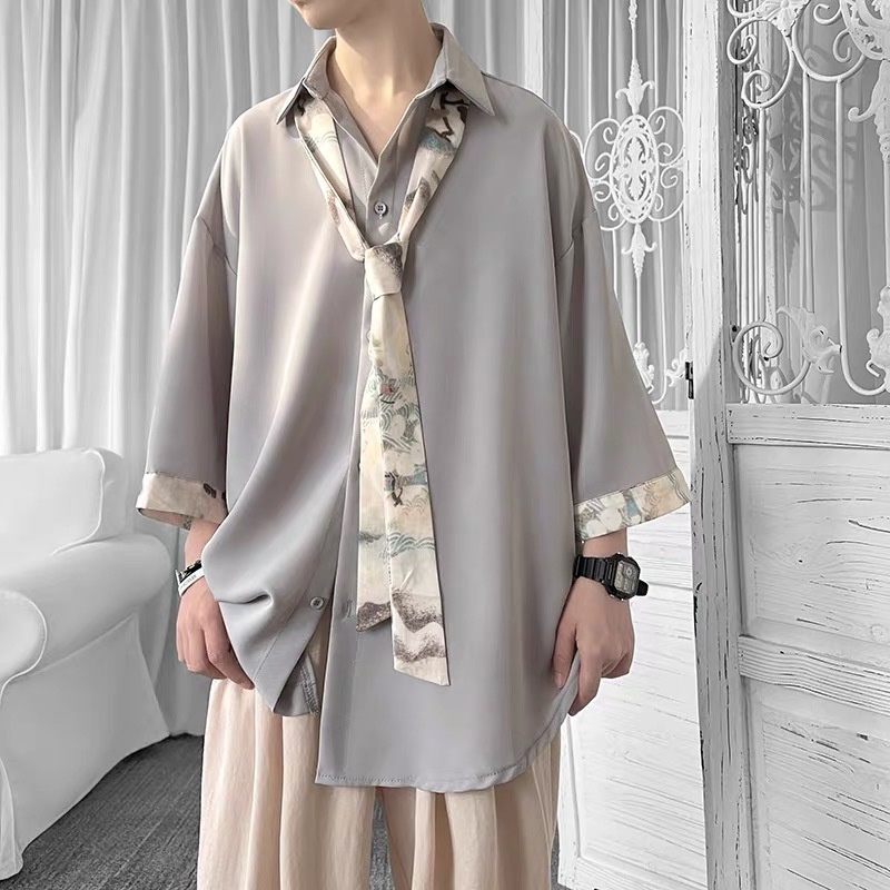 Áo Sơ Mi Nam Thời Trang Hàn Quốc Chất Lượng Cao Plus Size áo sơ mi form rộng áo sơ mi nam ngắn tay xanh lá cây áo sơ mi đẹp Có cà vạt