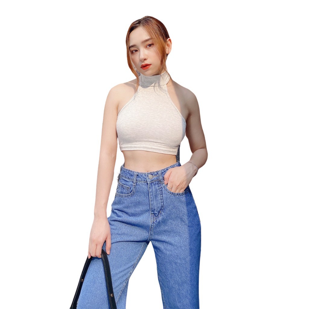 Áo Yếm Cổ Lọ Croptop Nữ LA BOUTIQUE nhiều màu, ôm body, hở lưng quyến rũ, freesize, thun co giãn 4 chiều đi chơi dạo phố