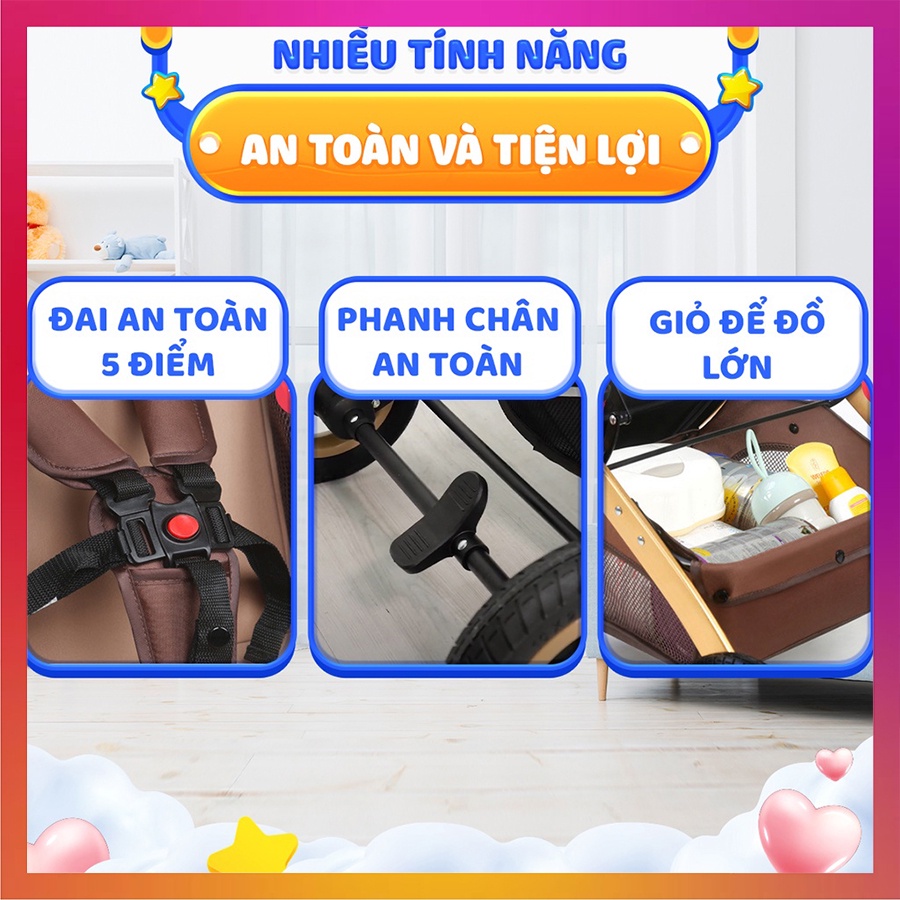 Xe đẩy nôi em bé gấp gọn đa năng Kawaii Home, Xe đẩy trẻ em sơ sinh 2 chiều với 9 tính năng tiện lợi cho mẹ & bé