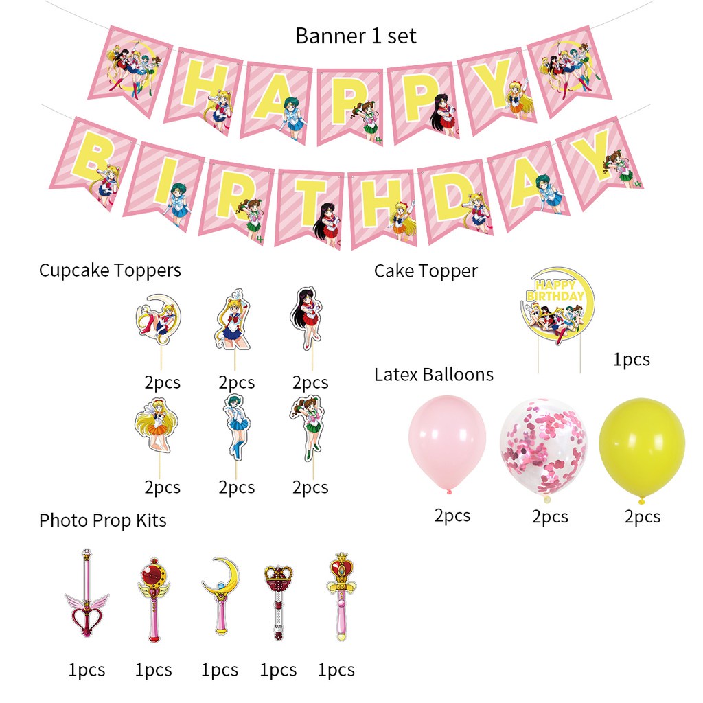 Sailor Moon Bộ Phụ Kiện Trang Trí Bánh Kem Hình Thủy Thủ Mặt Trăng
