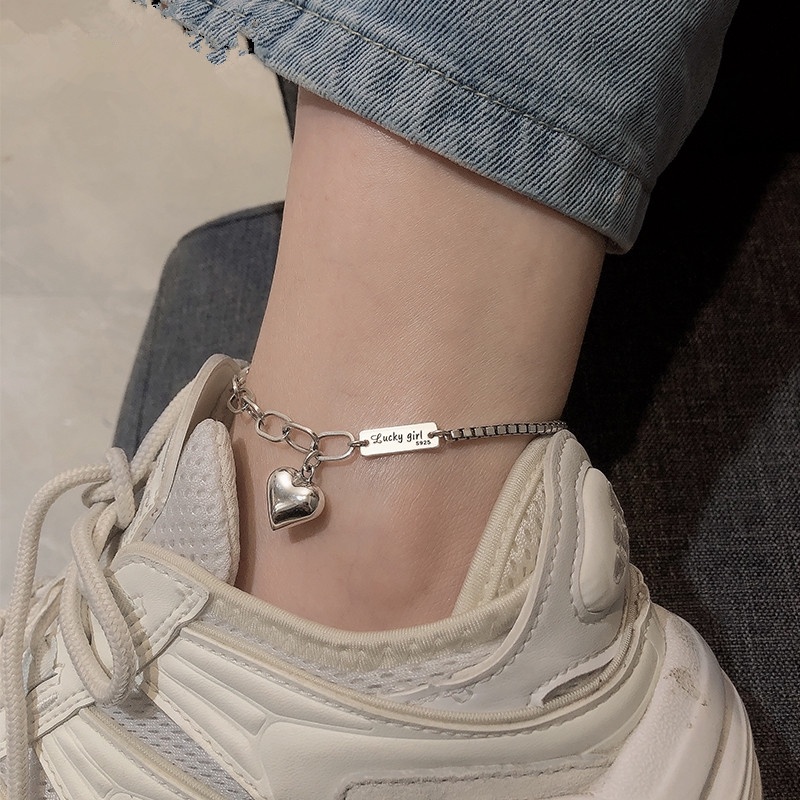 Thư lucky love anklet bracelet quà tặng sinh viên thời trang cá tính bóng hình chữ nhật thương hiệu cô gái vòng tay trang sức retro