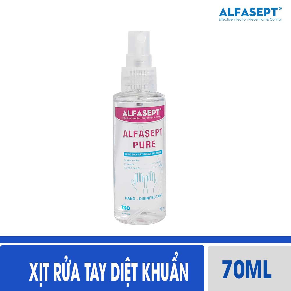 Chai Xịt Rửa Tay ALFASEPT Pure An Toàn Cho Da Nhạy Cảm, Giúp Diệt Khuẩn Nhanh Chóng Và Hiệu Quả Lọ 70ml