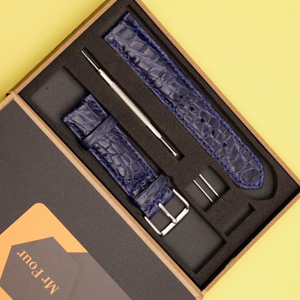 Dây Đồng Hồ Da Cá Sấu Màu Xanh Navy MrFour | Crocodile Leather Watch Bands