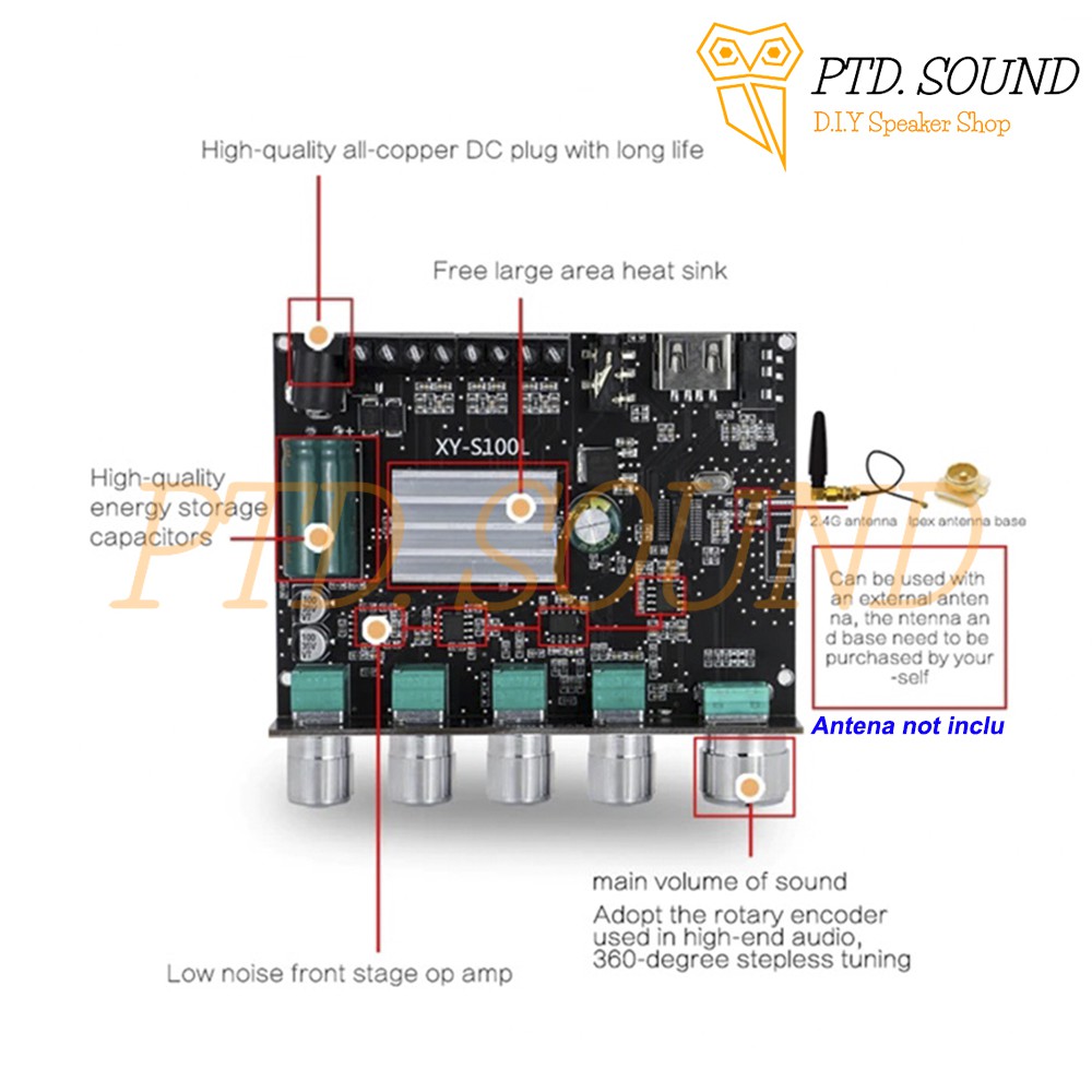 XY-S100L Mạch 2.1 khuếch đại âm thanh Sinilink 50w*2 + 100W Bluetooth 5.0 Chỉnh âm sắc từ PTD Sound mã Sinilink XY S100L