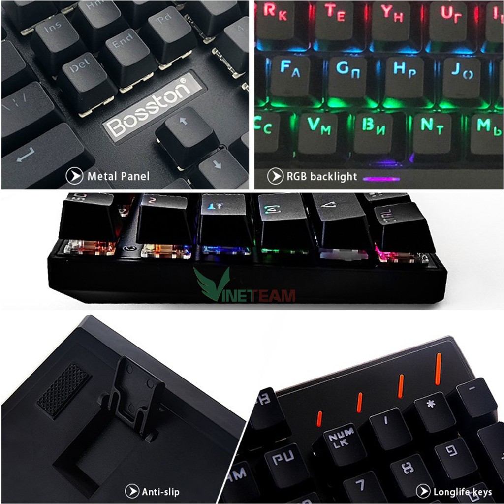 Bàn phím cơ gaming Bosston MK912 /MK912A✔ /Red, Blue switch ✔Led  Rainbow 09 chế độ led - BH 3tháng