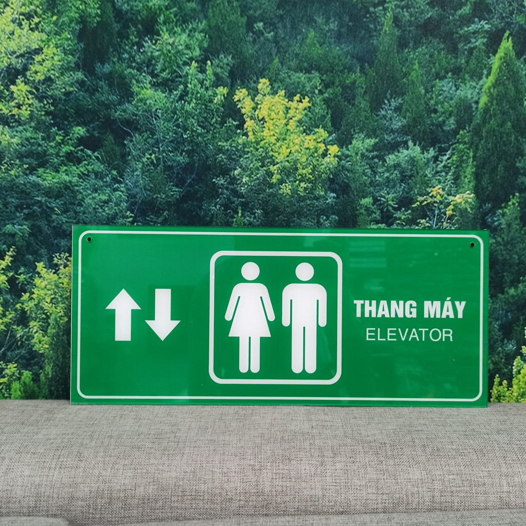 Biển báo chỉ dẫn thang máy, thang bộ chất liệu mica dán decal 2 mặt 15 x 35cm