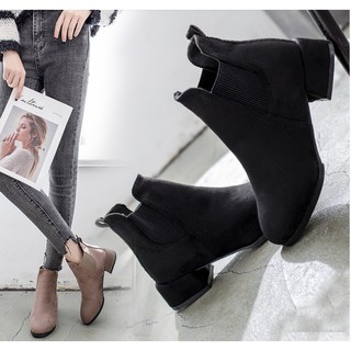 FB029D- Giày boot nữ da lộn phối chun 2 bên