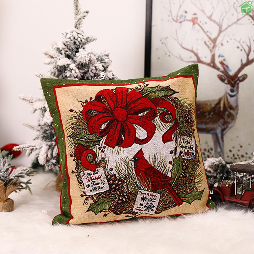 Vỏ Gối In Hình Ông Già Noel Giáng Sinh 2020 45x45cm Trang Trí Nhà Cửa