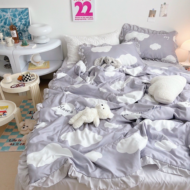 Set Đũi Chăn Hè Chần Bông Mỏng Nhiều Hoạ Tiết, Hàng Có Viền Bèo Xinh Xắn -shinbedding