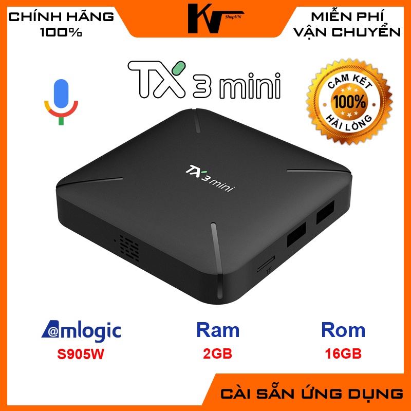 Android TV Box TX3 mini - H, Ram 2GB, Bộ nhớ 16GB, Hệ điều hành AndroidTV,  Tìm kiếm giọng nói