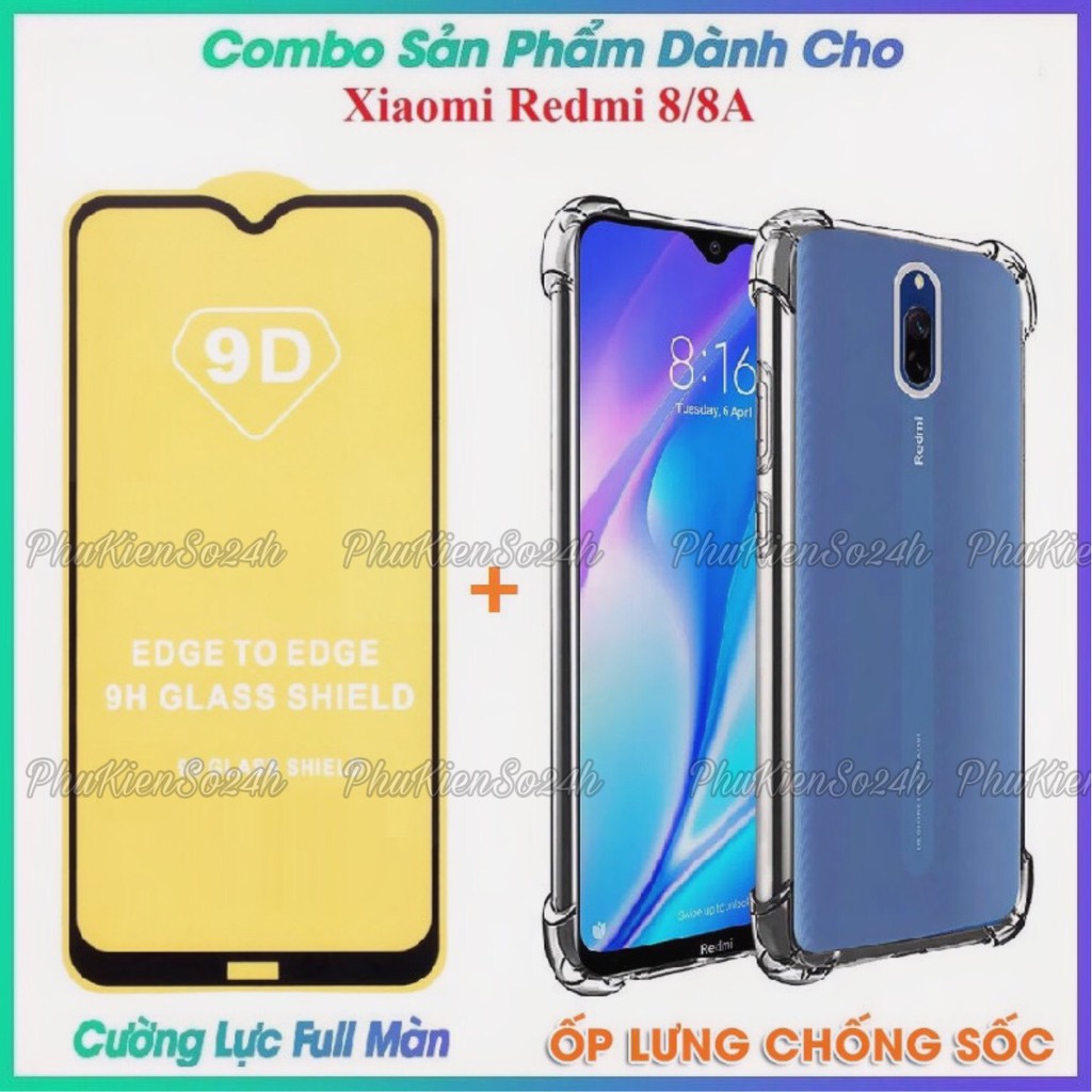 Combo Kính Cường Lực Full Màn hình + Ốp dẻo chống sốc 4 cạnh loại xịn redmi 8 / 8a