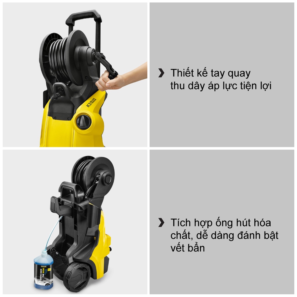 Máy xịt rửa xe Karcher K3 deluxe premium động cơ từ công suất 1600w áp lực 20-120 bar, lưu lượng nước 380l/h màu vàng