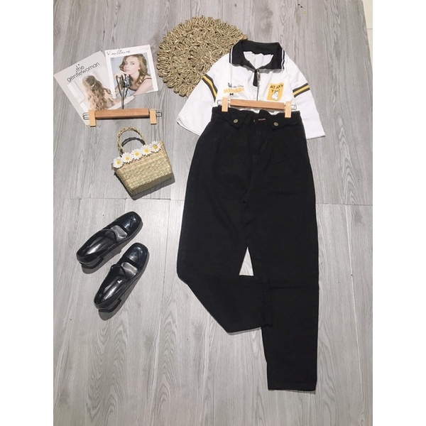 Quần baggy đen bẻ cạp TC6