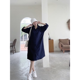 [HÀNG THIẾT KẾ - CRUSHH STUDIO ] D12 - Đầm sơ mi xanh đen linen gân