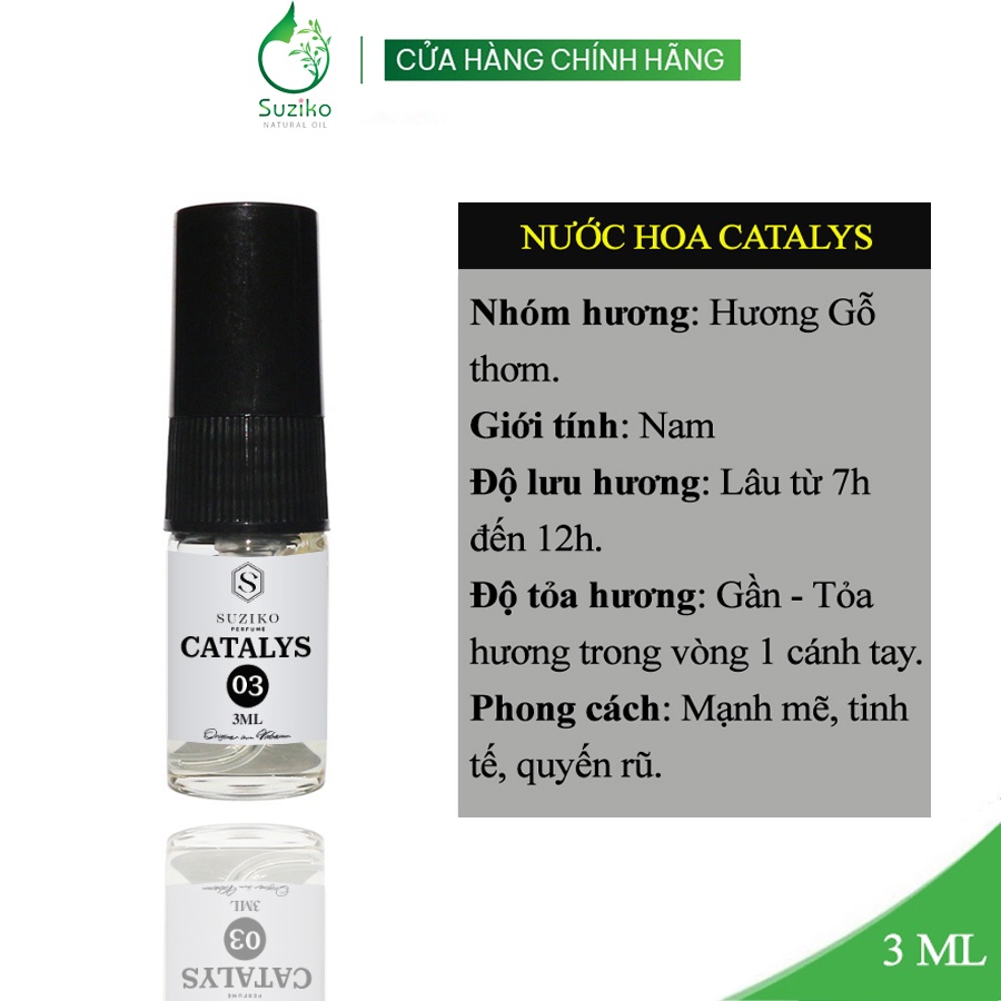 Nước hoa nam Suziko Catalys dạng xịt 3ml. Nước hoa mini nam tính, lịch lãm, bí ẩn