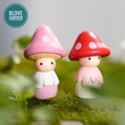 Tiểu cảnh cô bé nấm làm phụ kiện trang trí terrarium, sen đá, xương rồng, charm slime, cây cảnh mini cây để bàn